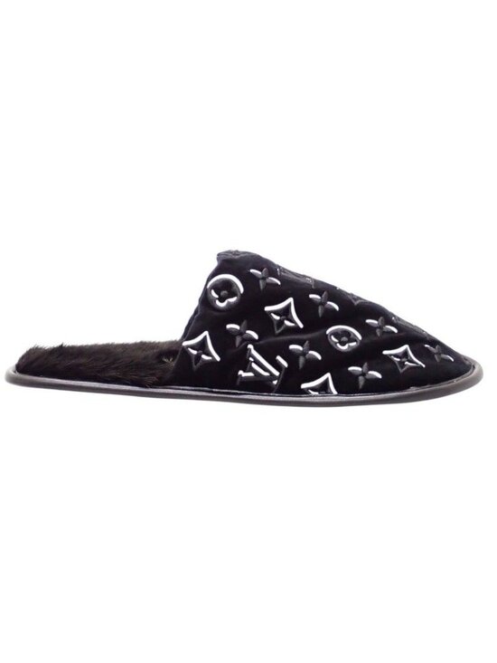 Louis Vuitton LV Suit Line Mules Slippers Room Shoes 42 Velvet Mink Black main image 11